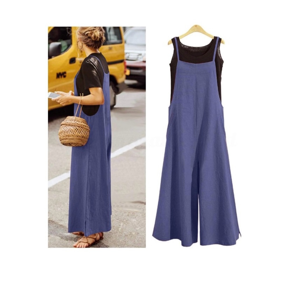 New 2XL Women  Casual Loose Long Bib Pants Wide Leg Jumpsuits Baggy Cotton